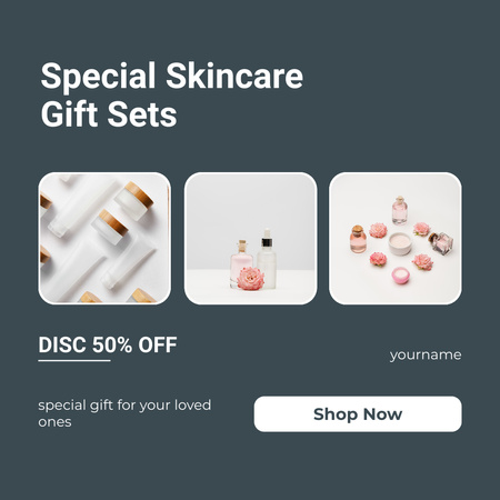 Template di design set regalo per la cura della pelle grigio collage Instagram