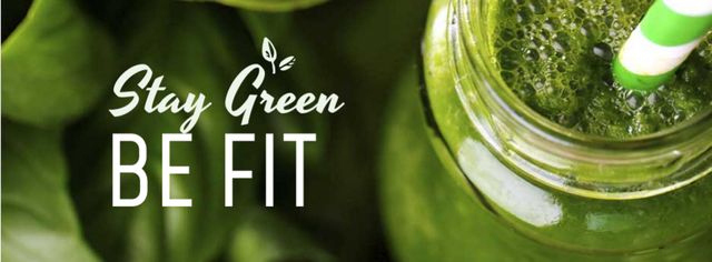 Green smoothie in glass jar Facebook cover Design Template