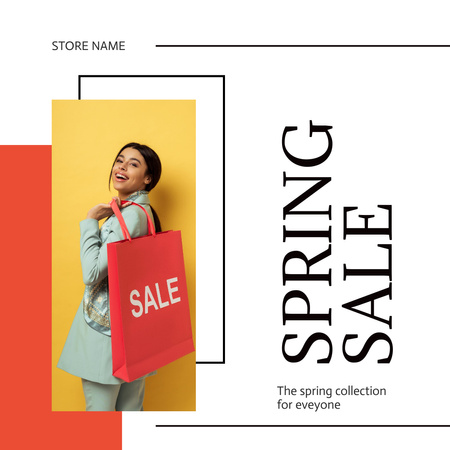 Spring Sale Announcement with Young Woman Instagram AD tervezősablon