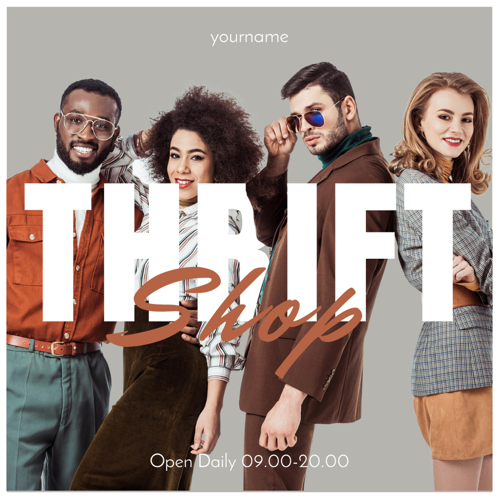 Stylish people in thrift shop clothes Instagram AD Design Template