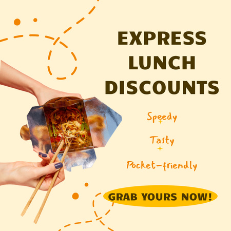 Express Lunch Discounts Ad with Tasty Noodles Instagram AD Design Template