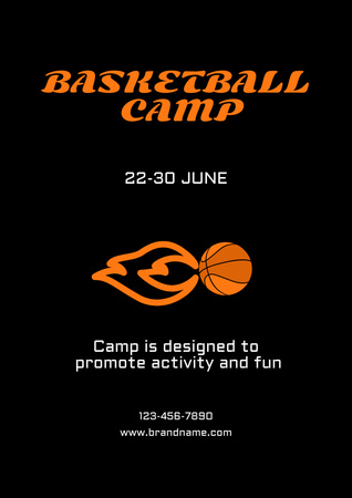 Basketball Camp Ad With Ball In Black Poster Design Template