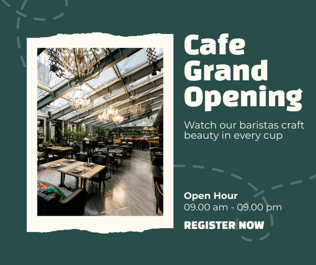Contemporary Cafe Opening Event With Registration Facebook Design Template