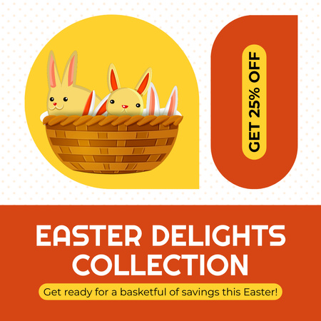 Designvorlage Anzeige der Easter Delights Collection mit süßen Hasen im Bakset für Animated Post