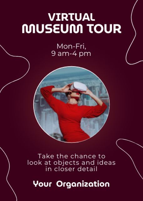 Virtual Museum Tour Announcement with Beautiful Young Woman Invitation Tasarım Şablonu