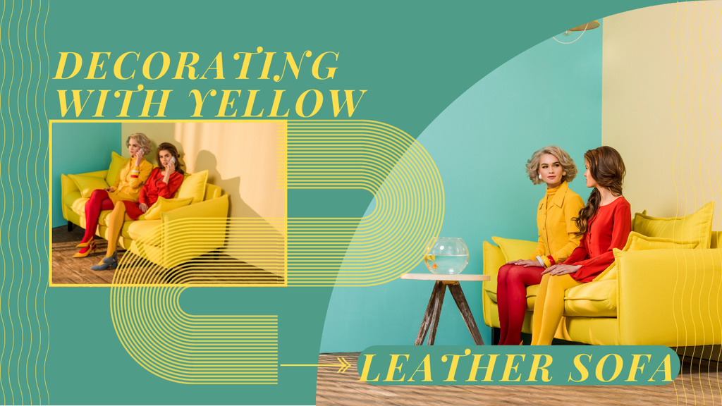 Bright Leather Yellow Sofa in Home Interior Youtube Thumbnail – шаблон для дизайна