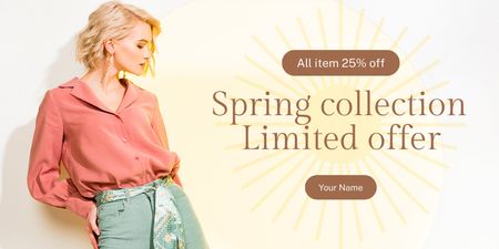 Fashion Fall Sale Announcement with Slim Blonde Woman Twitter Design Template