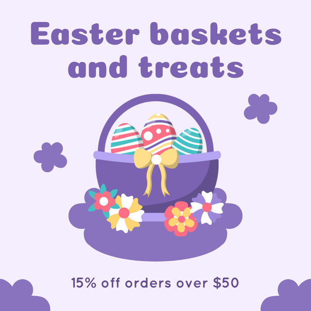 Easter Offer of Baskets and Treats with Illustration Animated Post tervezősablon
