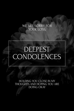 My Deepest Condolences Text on Black Postcard 4x6in Vertical Design Template