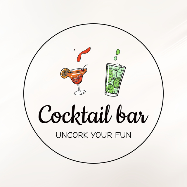 Modern Cocktail Bar With Drinks And Slogan Animated Logo Design Template