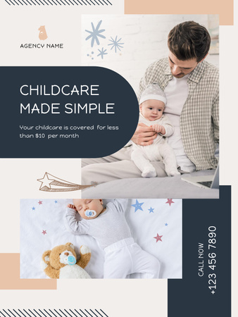 Collage of Dad and Newborn Baby at Home Poster US Design Template