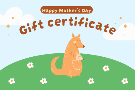 Mother's Day Holiday Greeting with Cute Kangaroos Gift Certificate Design Template