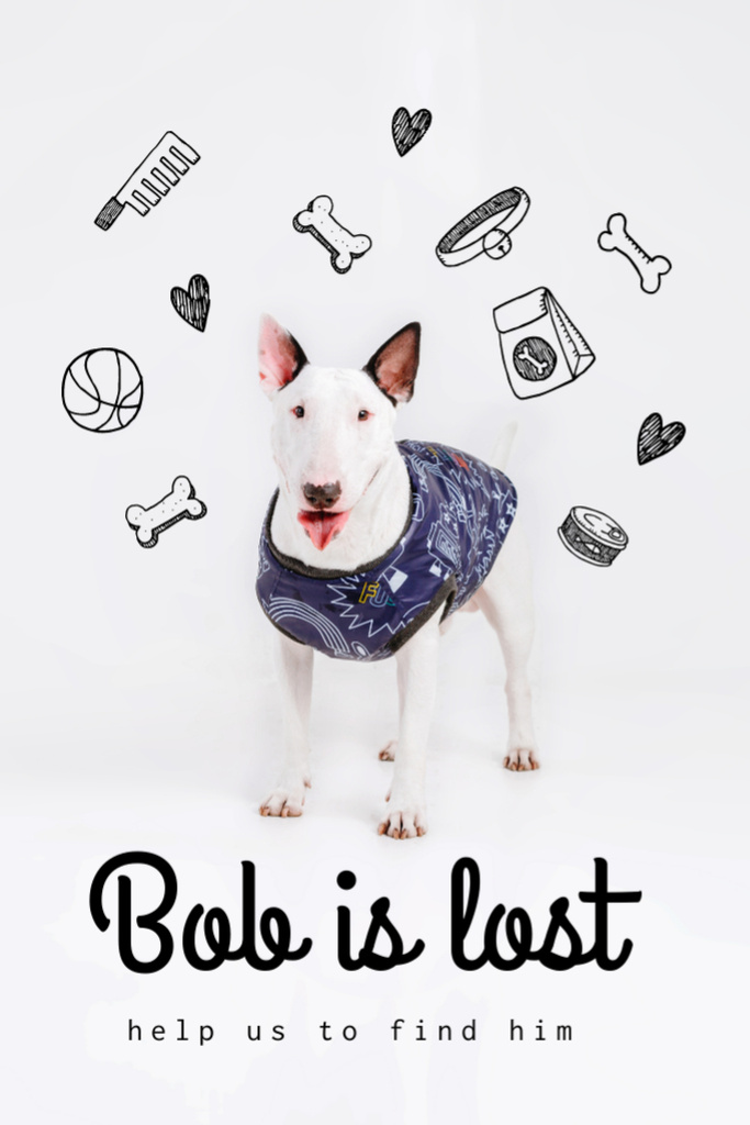 Lost Dog Announcement with Bulldog in Clothes Flyer 4x6in Design Template