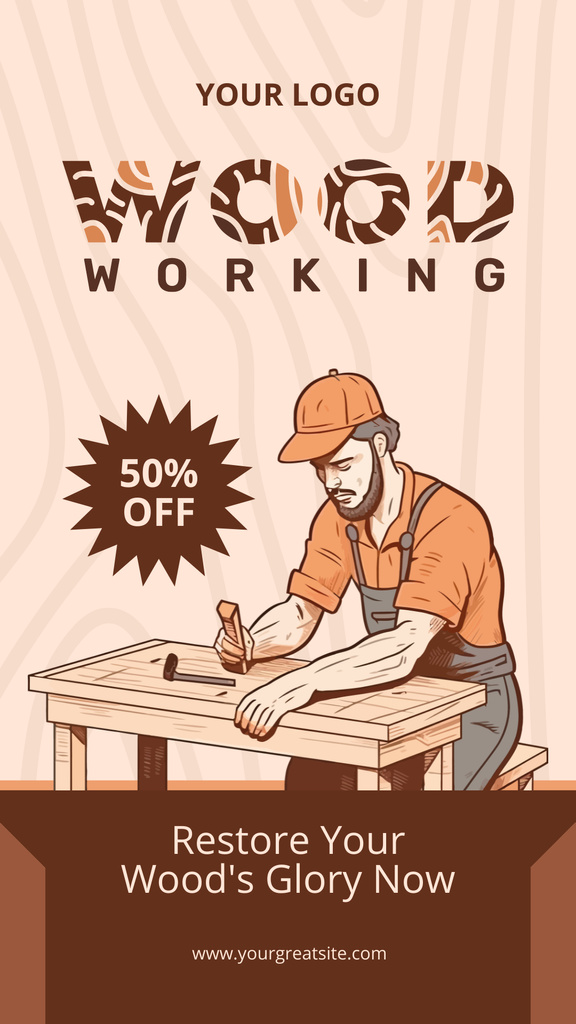 Designvorlage Amazing Woodworking Service At Reduced Price Offer für Instagram Story