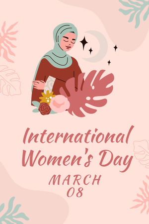 International Women's Day with Muslim Woman Pinterest Design Template