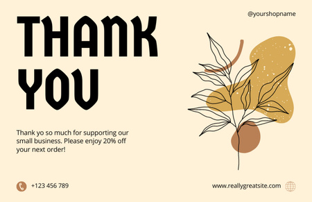 Designvorlage Dankesnachricht mit Zweig mit Blättern für Thank You Card 5.5x8.5in
