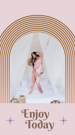 Plantilla de diseño de Morning Inspiration with Woman dancing on Bed Instagram Story 