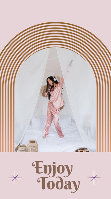 Morning Inspiration with Woman dancing on Bed Instagram Story Design Template