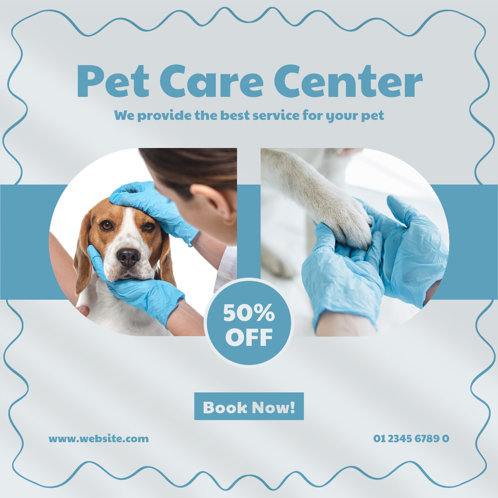 Pet Care Center With Discount Offer And Booking Instagram AD Design Template
