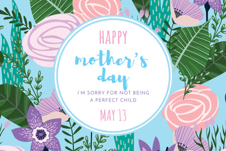 Template di design Mother's Day Greeting With Brights Flowers Postcard 4x6in