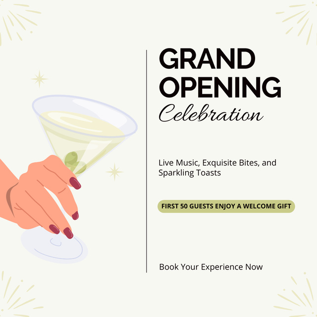 Impressive Opening Celebration With Exquisite Cocktail Instagram Šablona návrhu