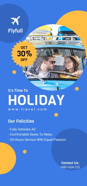 Young Couple Traveling by Car on Holiday Flyer DIN Large Design Template