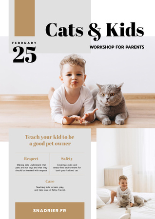Workshop Announcement with Child Playing with Cat Poster B2 Design Template