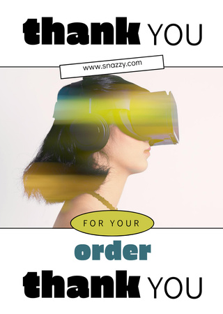 Woman in Virtual Reality Glasses Postcard A6 Vertical Design Template