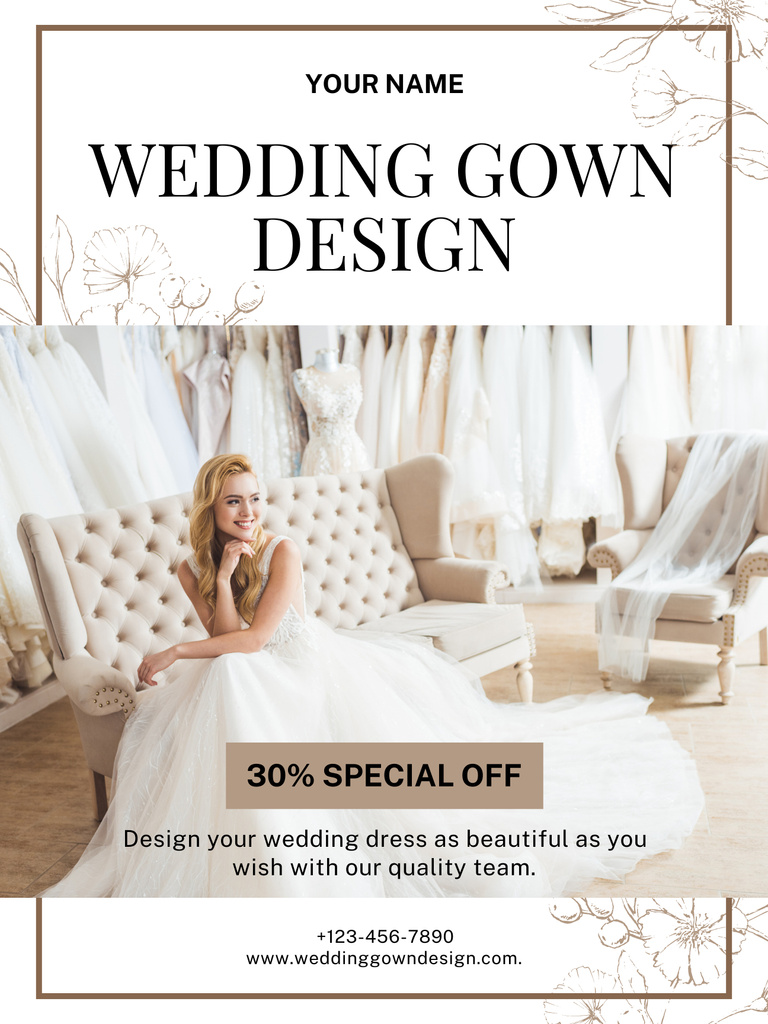 Discount on Wedding Gown Design Poster US Šablona návrhu