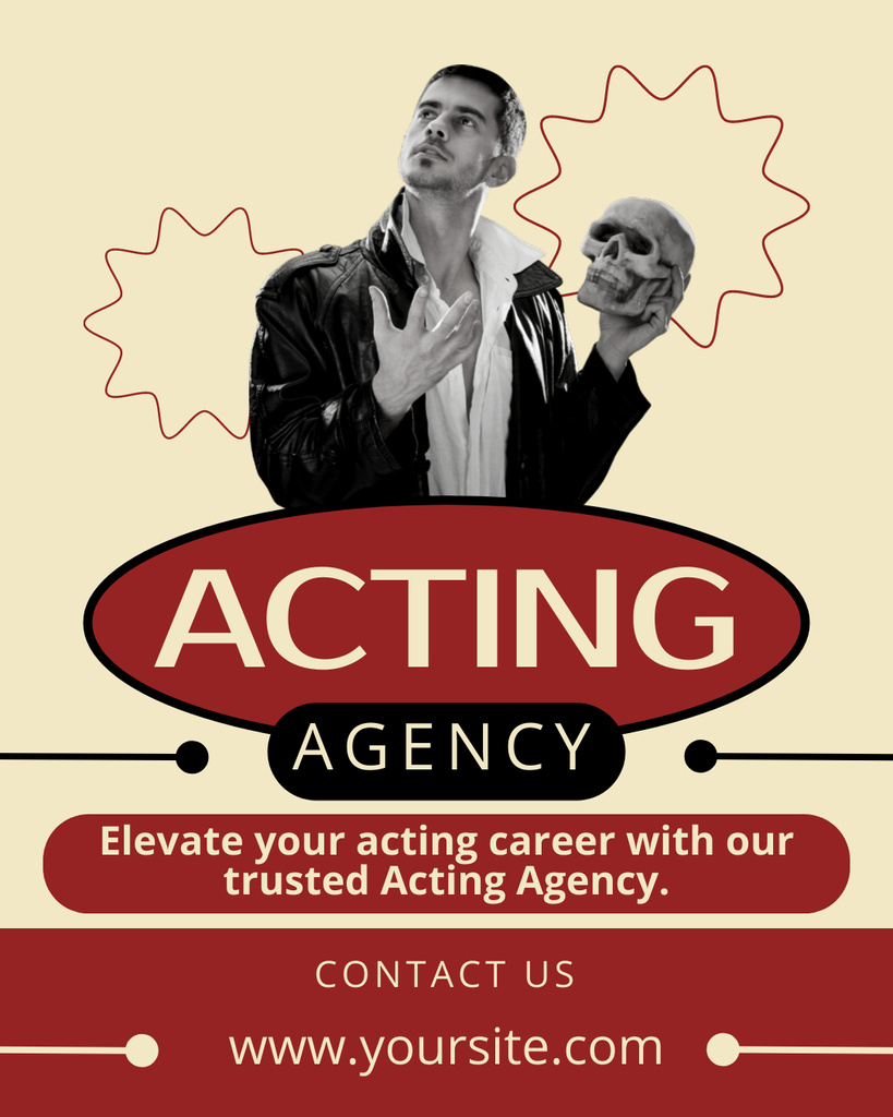 Template di design Black and White Photo of Actor with Skull in His Hand Instagram Post Vertical