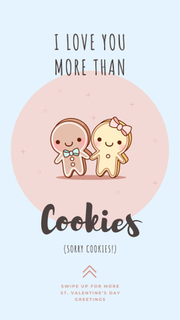 Ontwerpsjabloon van Instagram Story van Valentijnsdag kaart met schattige peperkoek cookies