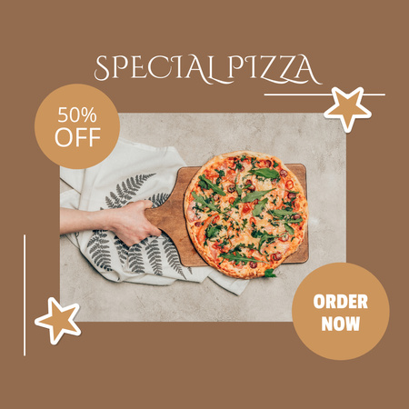 Delicious Pizza Offer on Wooden Board Instagram Design Template