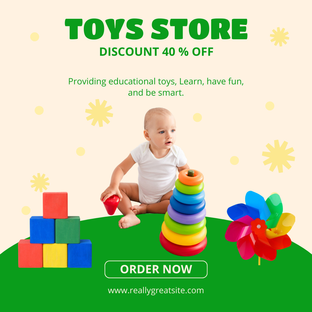 Discount on Toys with Cute Baby Instagram AD Design Template