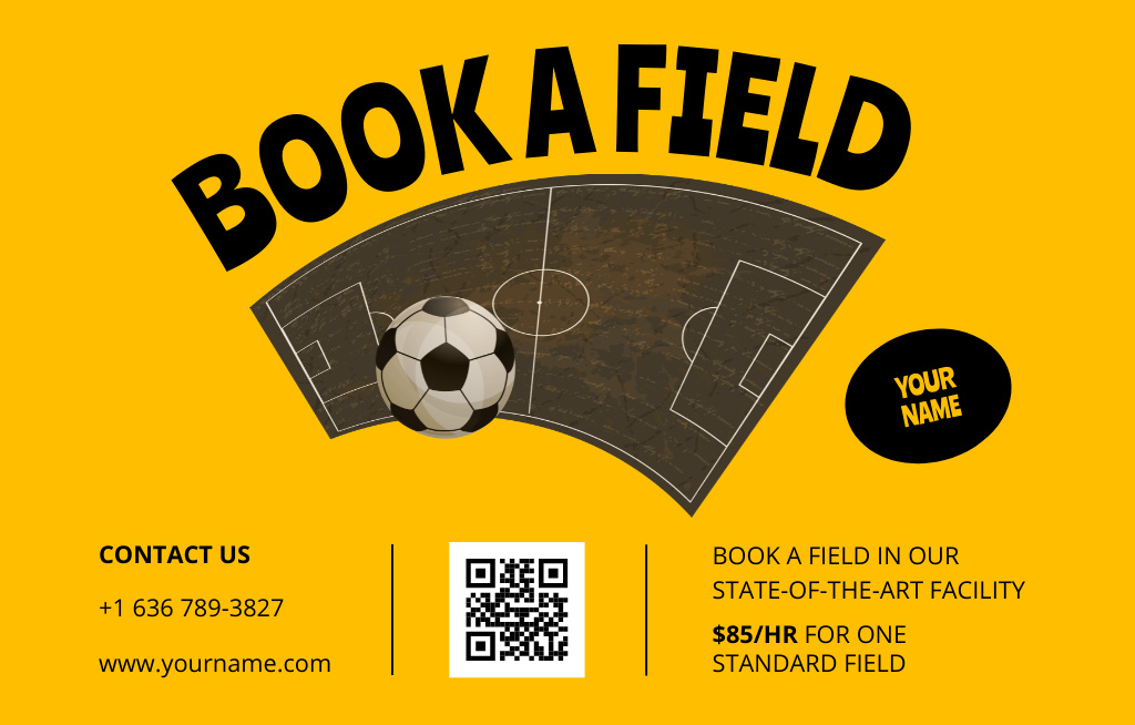 Offer Book Football Field on Yellow Invitation 4.6x7.2in Horizontal Design Template