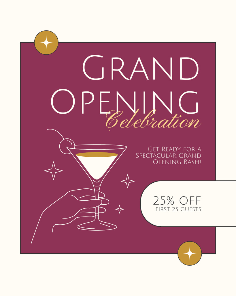 Grand Opening Celebration With Discount And Cocktails Instagram Post Verticalデザインテンプレート