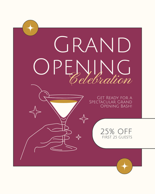 Grand Opening Celebration With Discount And Cocktails Instagram Post Vertical Tasarım Şablonu