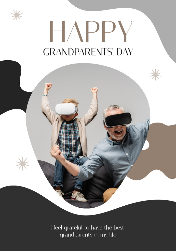 Happy Grandparents Day Celebrating With VR Glasses Poster 28x40in Šablona návrhu