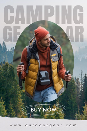 Camping Gear Offer with Walking Tourist Tumblr Design Template