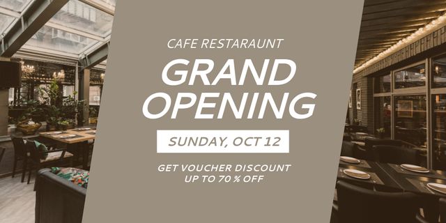 Cutting-edge Cafe And Restaurant Grand Opening With Big Discount Twitter Tasarım Şablonu