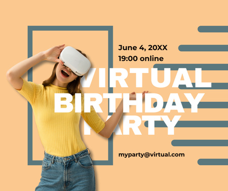Plantilla de diseño de Anuncio de fiesta de cumpleaños virtual Facebook 