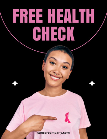 Motivational Cancer Fight Phrase And Free Health Check Poster 8.5x11inデザインテンプレート