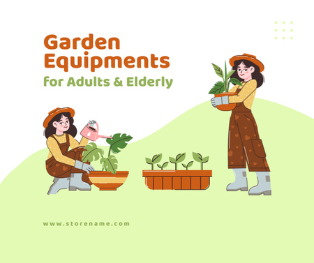 Yetişkinler ve Yaşlılar İçin Bahçe Ekipmanları Facebook Tasarım Şablonu