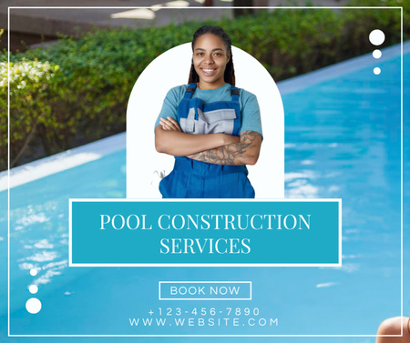 Genç Afro-Amerikan Kadınla Yüzme Havuzu Hizmet Önerisi Facebook Tasarım Şablonu
