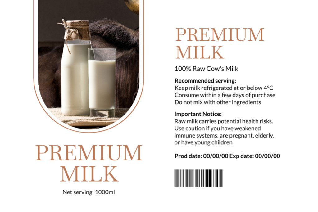Premium Cow Milk in Bottles Label Tasarım Şablonu