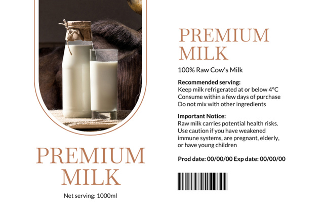 Designvorlage Premium Cow Milk in Bottles für Label