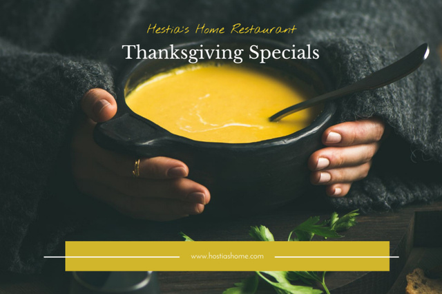 Thanksgiving Special Menu with Tasty Soup Flyer 4x6in Horizontal Modelo de Design