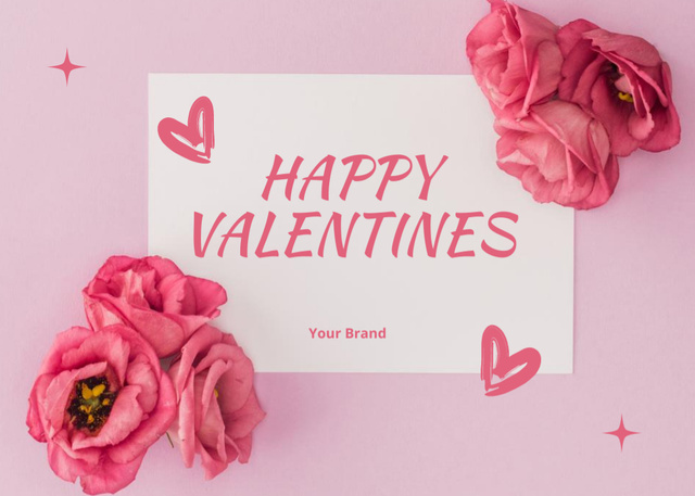 Valentine's Day Holiday Greeting With Flowers Composition Postcard 5x7in Šablona návrhu