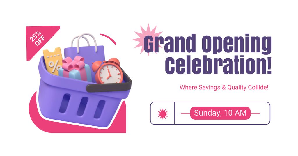 Ontwerpsjabloon van Facebook AD van Grand Opening Celebration With Discounts And Cart