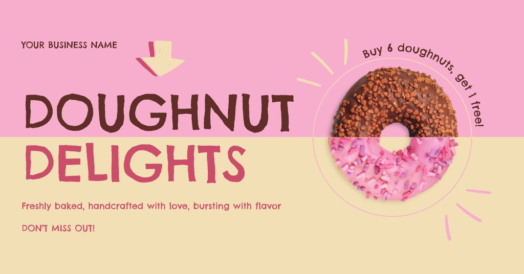 Doughnut Delights Ad with Half Pink and Half Chocolate Donut Facebook AD Design Template