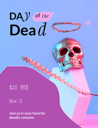 Ontwerpsjabloon van Invitation 13.9x10.7cm van dag van de dode feestdag met handheld schedel